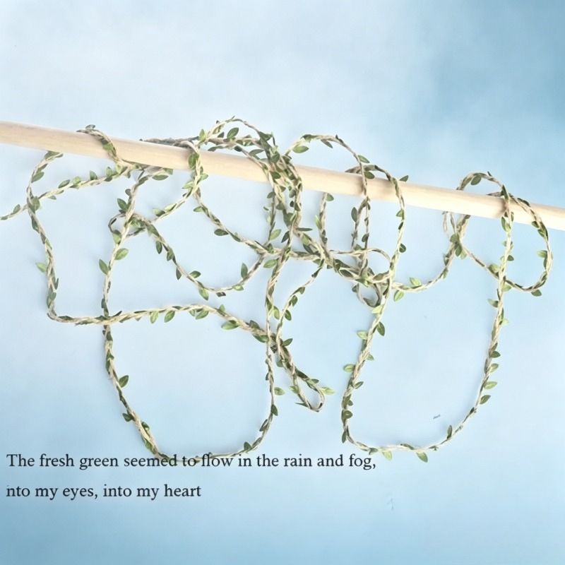 Twine Jute Natural - 자연산 황마 끈과 인조 녹색 잎사귀,