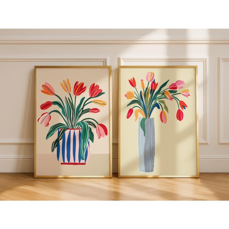 Florist Supply Vases - 2개 튤립 꽃 캔버스 벽 예술,