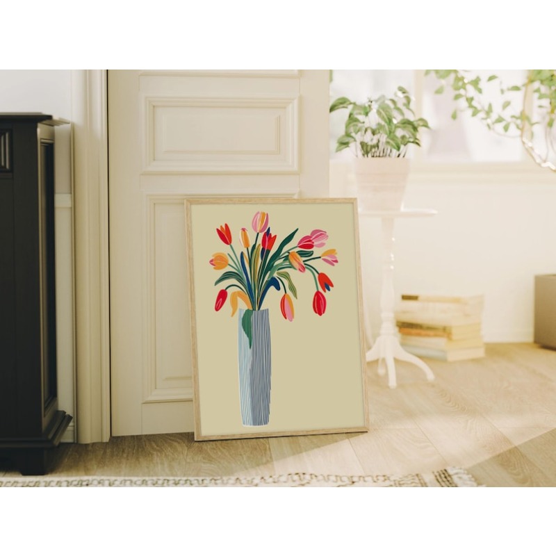 2개 튤립 꽃 캔버스 벽 예술, 프레임 없는 현대적인  - Florist Supply Vases 리뷰 및 가격